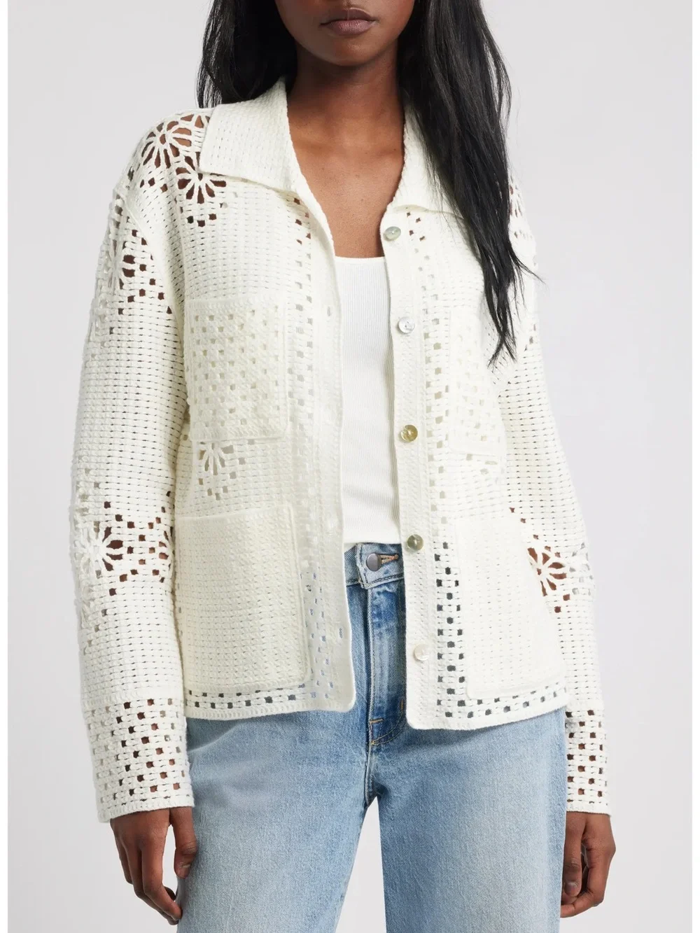 Rails Patmos Sweater Ivory White Cream Crochet Knit Size Small NWT New